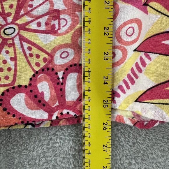 Choices Top Women M Floral Orange Yellow Linen Pullover 3/4 Sleeves Notch Neck - Picture 9 of 14